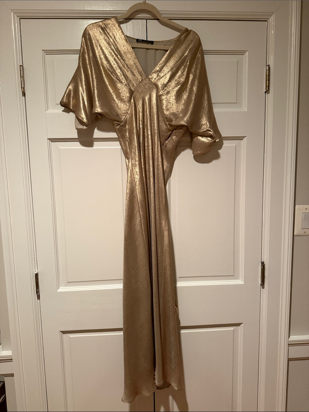 Zara Metallic Gold Draped Maxi Dress